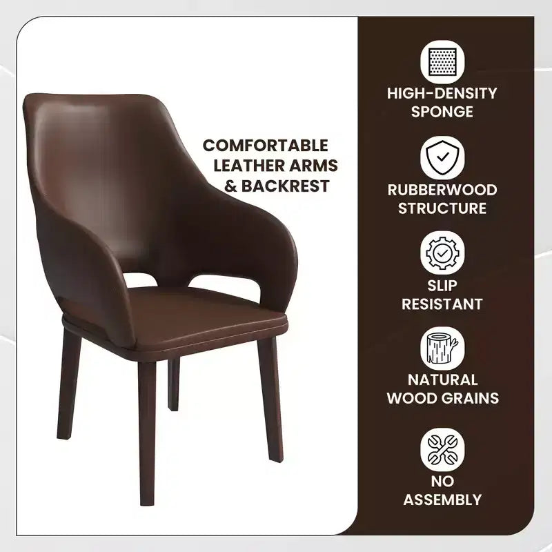 Lot de 2 chaises de salle à manger en cuir Vivara Collection, avec base en bois d'hévéa et assise et dossier rembourrés, chaises d'appoint modernes pour salles à manger