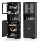 Armoire de salle de bain Costway de 164 cm de haut avec portes en verre trempé, étagères réglables, blanc/noir