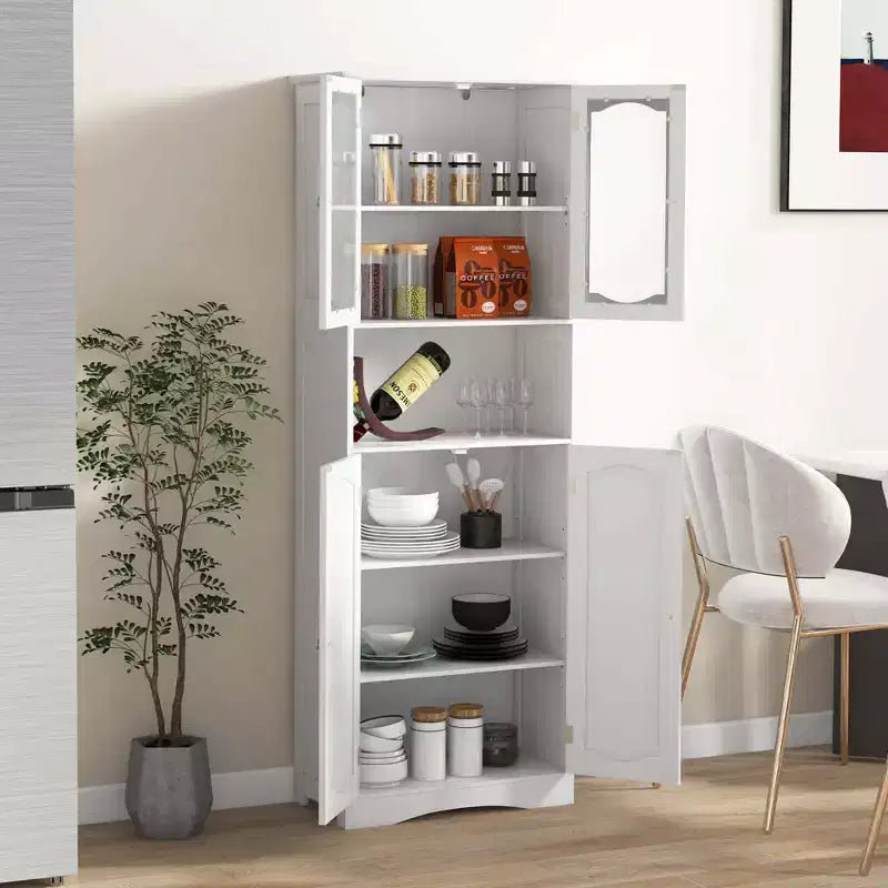 Armoire de salle de bain Costway de 164 cm de haut avec portes en verre trempé, étagères réglables, blanc/noir