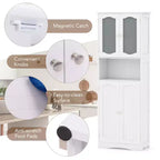 Armoire de salle de bain Costway de 164 cm de haut avec portes en verre trempé, étagères réglables, blanc/noir