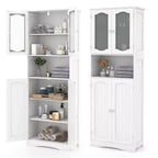 Armoire de salle de bain Costway de 164 cm de haut avec portes en verre trempé, étagères réglables, blanc/noir