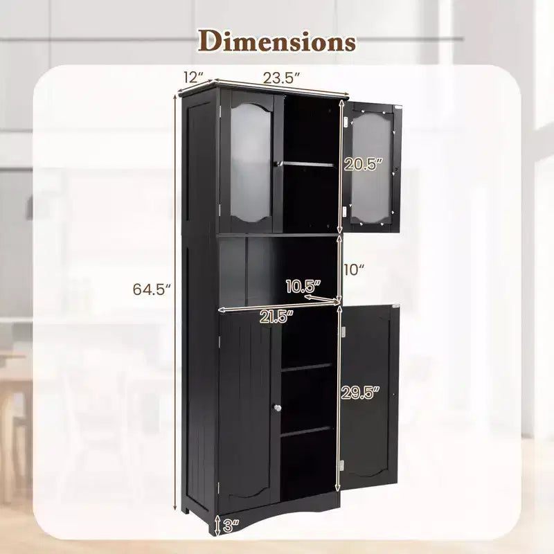 Armoire de salle de bain Costway de 164 cm de haut avec portes en verre trempé, étagères réglables, blanc/noir