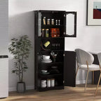 Armoire de salle de bain Costway de 164 cm de haut avec portes en verre trempé, étagères réglables, blanc/noir