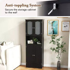 Armoire de salle de bain Costway de 164 cm de haut avec portes en verre trempé, étagères réglables, blanc/noir