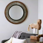 Miroir soleil en métal avec cadre en bois, marron