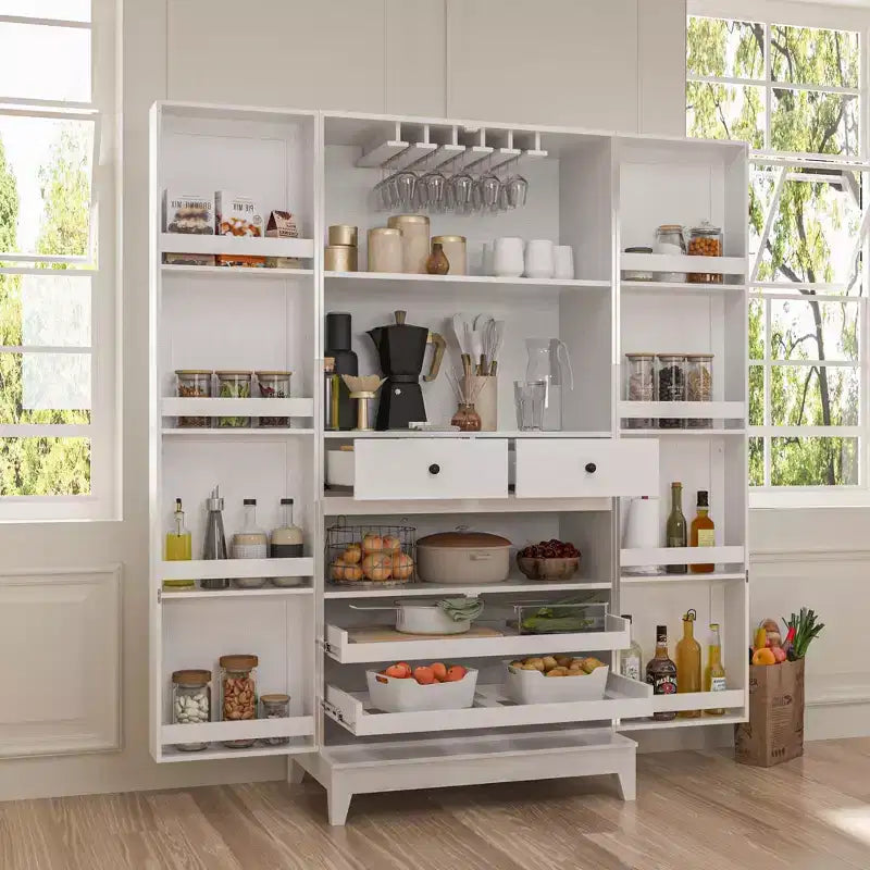 Meubles de cuisine Famapy en bois blanc avec porte-gobelets et multi-rangements