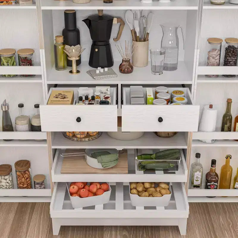 Meubles de cuisine Famapy en bois blanc avec porte-gobelets et multi-rangements