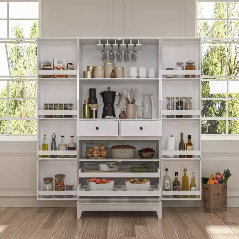 Meubles de cuisine Famapy en bois blanc avec porte-gobelets et multi-rangements
