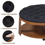 Table basse capitonnée 36W, table de cocktail, table d'appoint, pouf repose-pieds à 2 niveaux avec étagère de rangement et roulettes, capitonnée et étanche - ModernLu