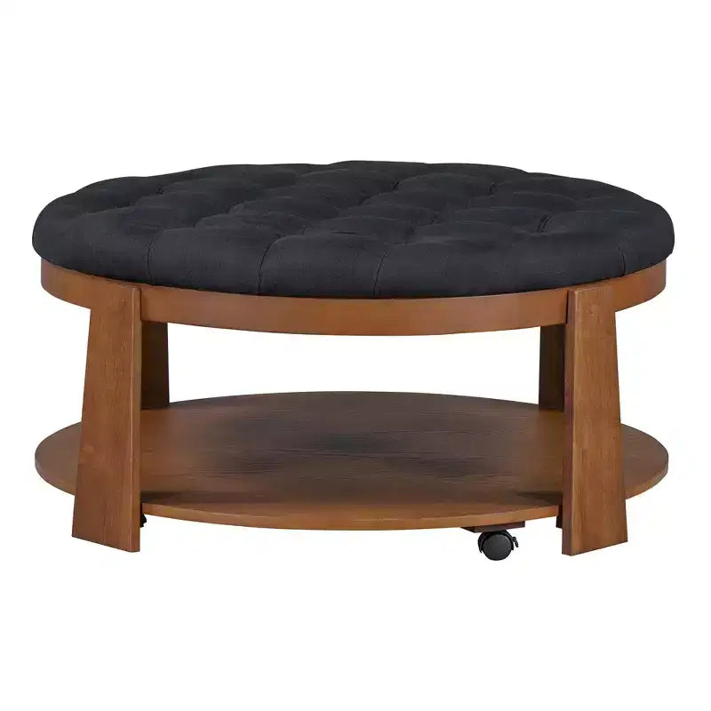 Table basse capitonnée 36W, table de cocktail, table d'appoint, pouf repose-pieds à 2 niveaux avec étagère de rangement et roulettes, capitonnée et étanche - ModernLu