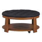 Table basse capitonnée 36W, table de cocktail, table d'appoint, pouf repose-pieds à 2 niveaux avec étagère de rangement et roulettes, capitonnée et étanche - ModernLu