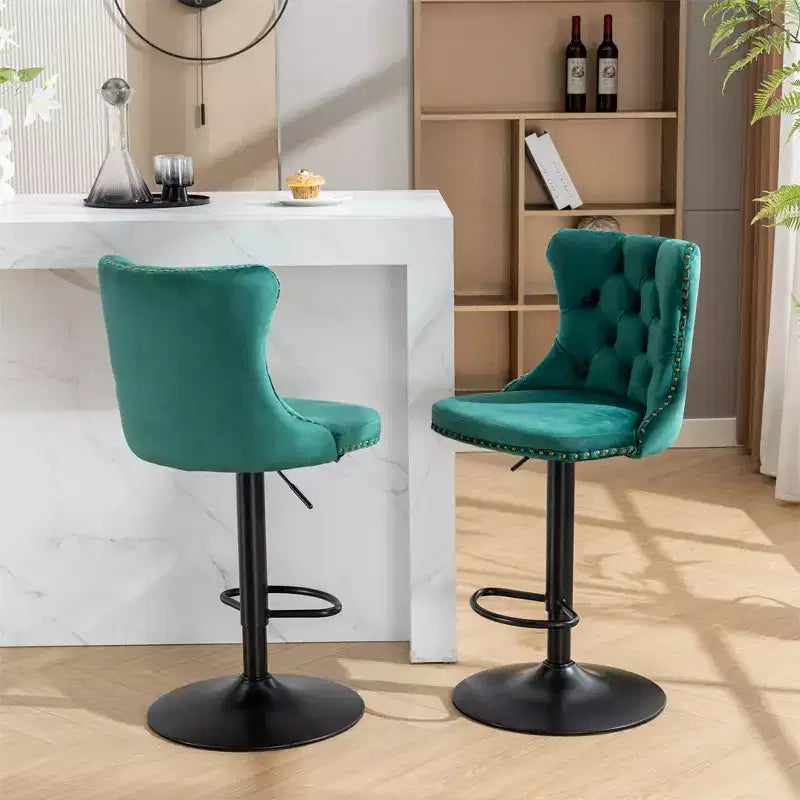 Lot de 2 tabourets de bar modernes, chaises de bar rembourrées pivotantes à 360°, tabouret réglable en hauteur de 63,5 à 83,8 cm avec base de 45 cm pour îlot de cuisine et bar de maison
