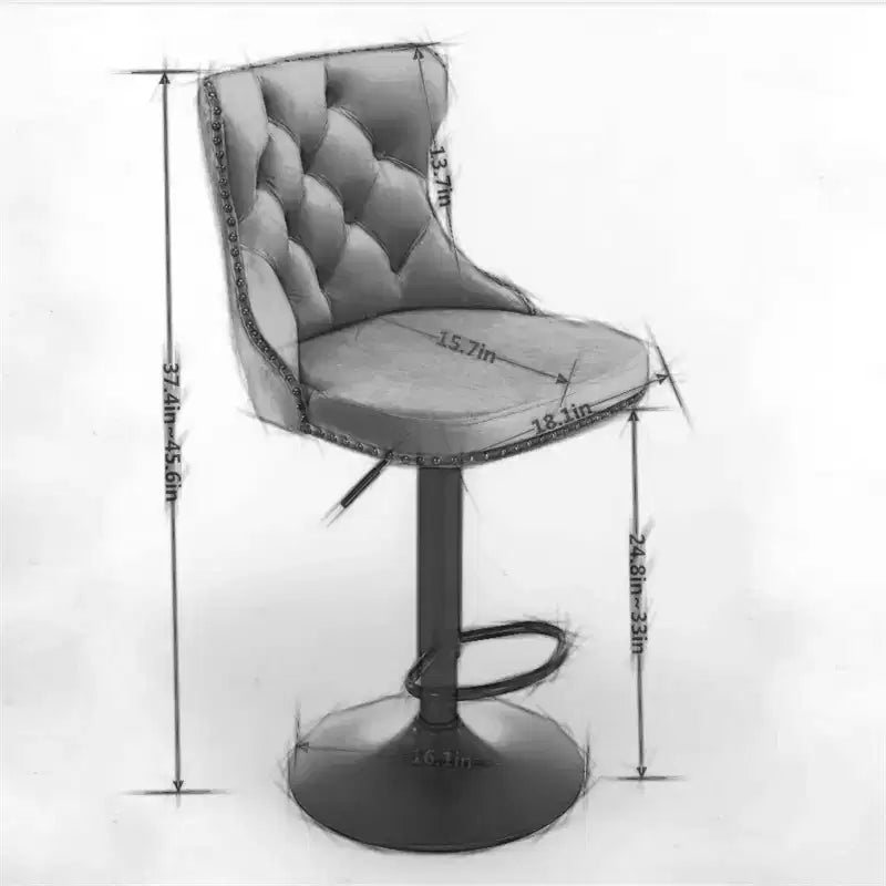 Lot de 2 tabourets de bar modernes, chaises de bar rembourrées pivotantes à 360°, tabouret réglable en hauteur de 63,5 à 83,8 cm avec base de 45 cm pour îlot de cuisine et bar de maison