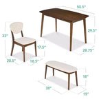 Ensemble de salle à manger moderne du milieu du siècle Best Choice Products, 4 pièces, rembourré, en bois, avec 2 chaises et un banc - Noyer/Crème