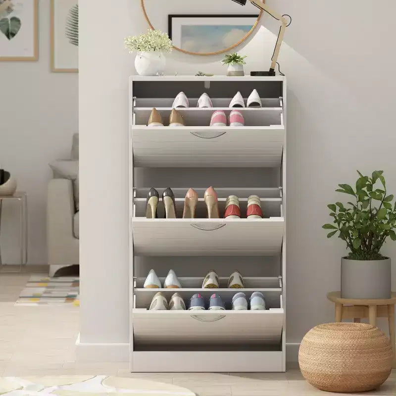 Meuble à chaussures blanc Famapy, design ajouré à rabat, style naturel, grande capacité
