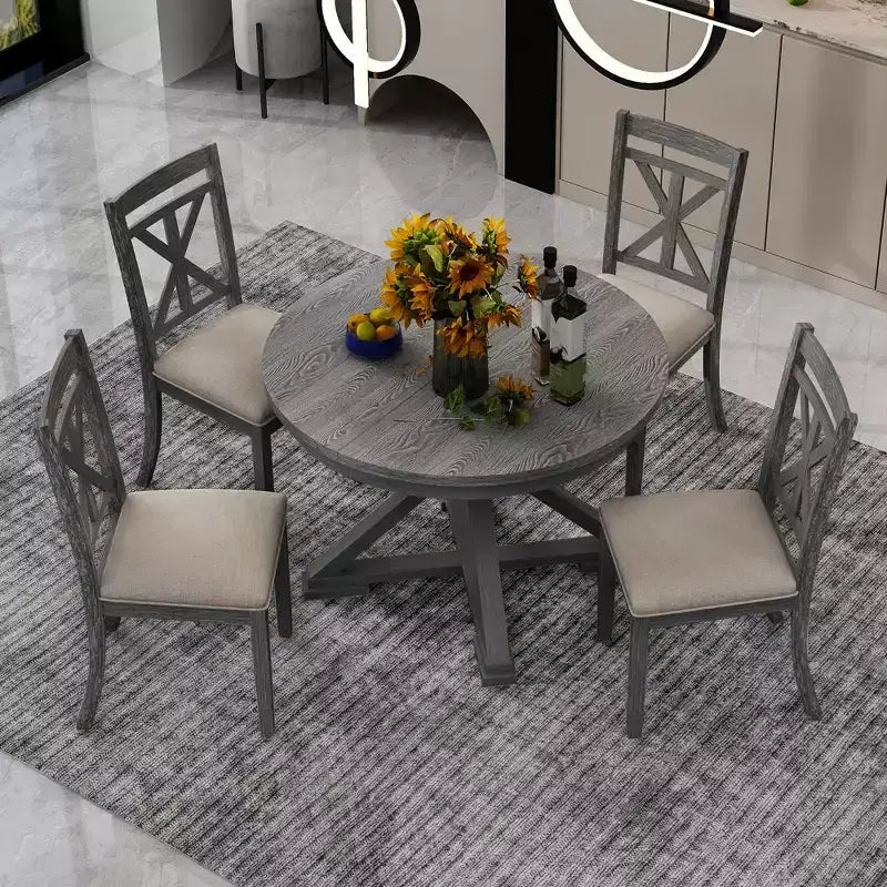 Ensemble de salle à manger Whisen 5 pièces avec table en bois extensible et 4 chaises rembourrées