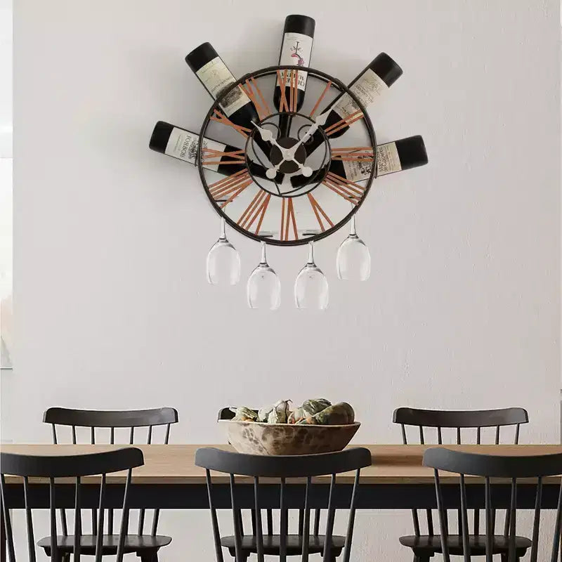 Porte-bouteilles mural Vintiquewise avec support à verres – Étagère unique pour champagne, vins blancs et rouges avec 4 porte-verres