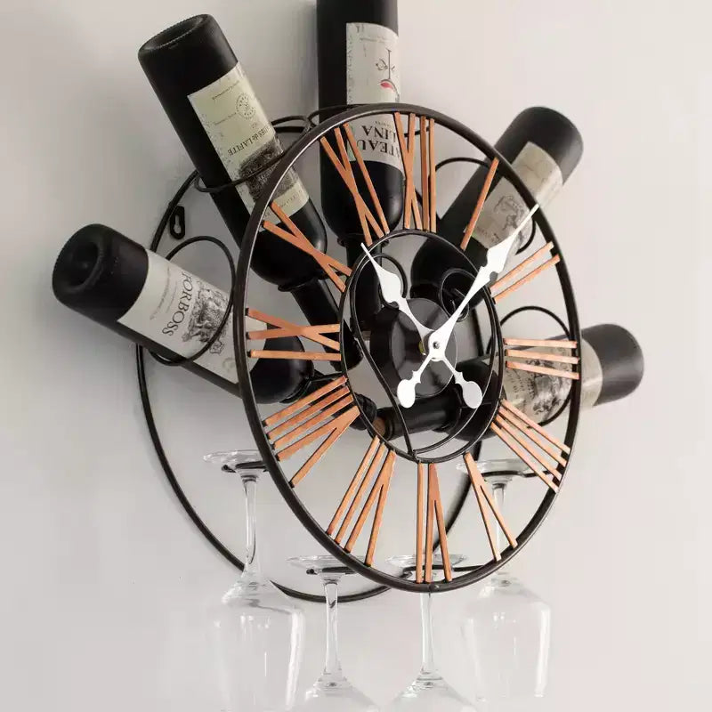 Porte-bouteilles mural Vintiquewise avec support à verres – Étagère unique pour champagne, vins blancs et rouges avec 4 porte-verres