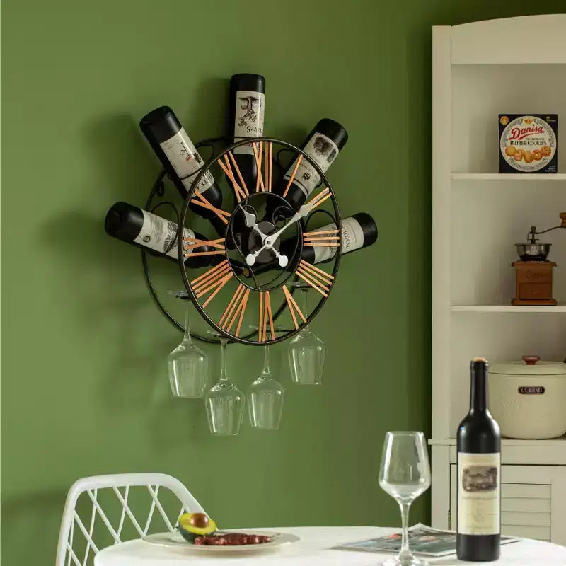 Porte-bouteilles mural Vintiquewise avec support à verres – Étagère unique pour champagne, vins blancs et rouges avec 4 porte-verres