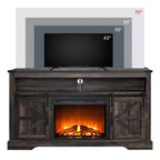 Meuble TV cheminée OKD 60 pour téléviseurs de 65 pouces et plus, meuble TV haut de 33 po avec porte coulissante de style grange
