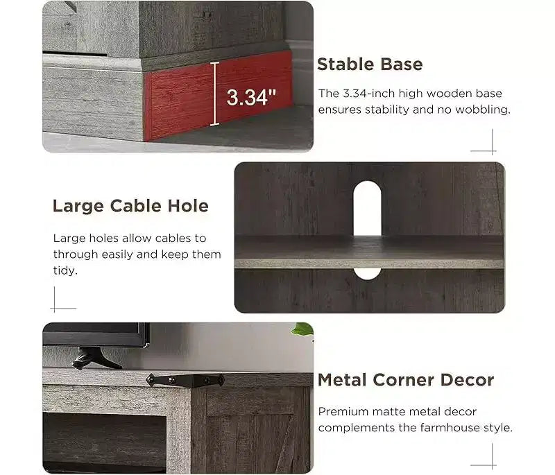 Meuble TV cheminée OKD 60 pour téléviseurs de 65 pouces et plus, meuble TV haut de 33 po avec porte coulissante de style grange