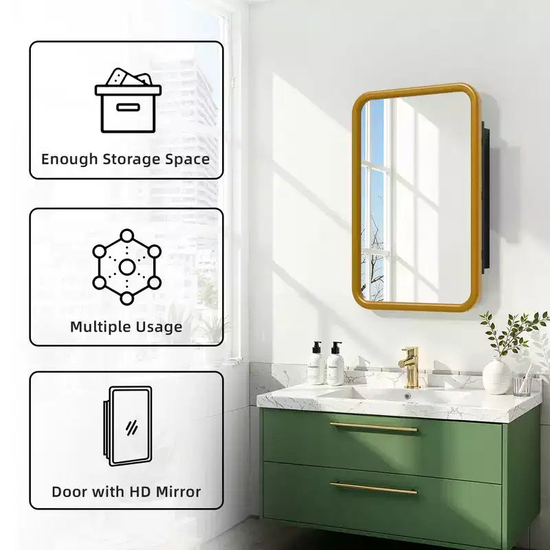 Dovelina Armoire de toilette murale, armoire à miroir, armoire à miroir murale multifonctionnelle avec portes magnétiques