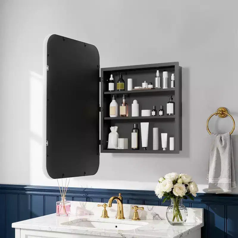 Dovelina Armoire de toilette murale, armoire à miroir, armoire à miroir murale multifonctionnelle avec portes magnétiques