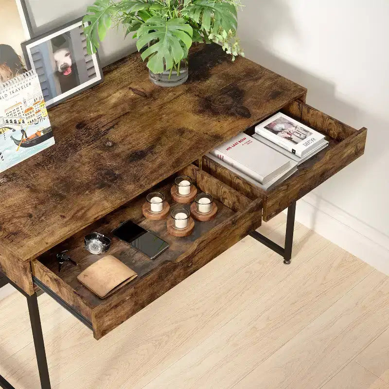 Bestier Bureau informatique 43 pouces avec 2 tiroirs, petite table d'écriture avec cadre en métal pour bureau à domicile