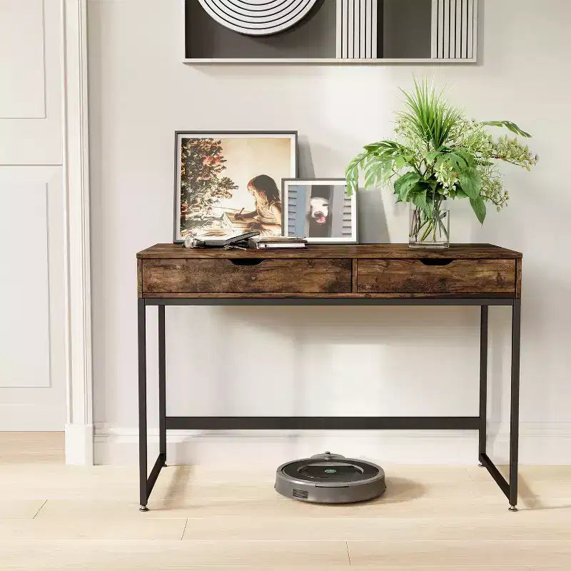 Bestier Bureau informatique 43 pouces avec 2 tiroirs, petite table d'écriture avec cadre en métal pour bureau à domicile