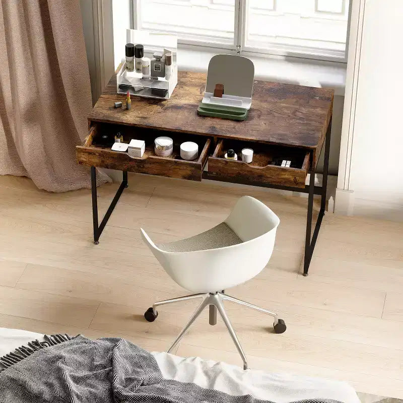 Bestier Bureau informatique 43 pouces avec 2 tiroirs, petite table d'écriture avec cadre en métal pour bureau à domicile