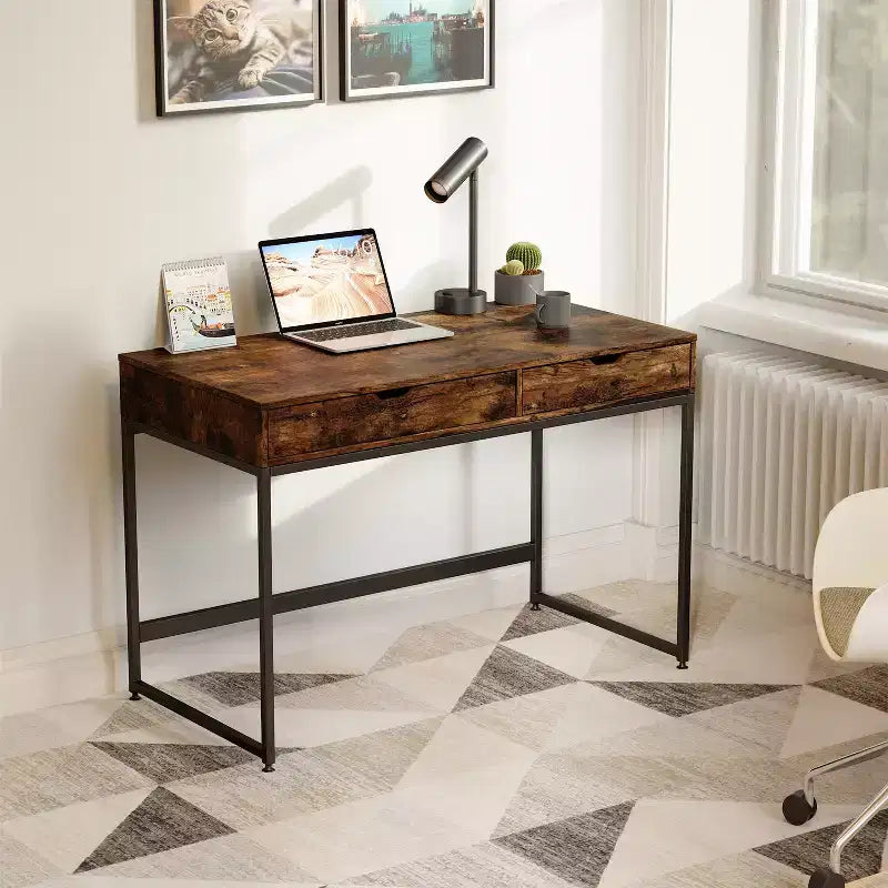 Bestier Bureau informatique 43 pouces avec 2 tiroirs, petite table d'écriture avec cadre en métal pour bureau à domicile