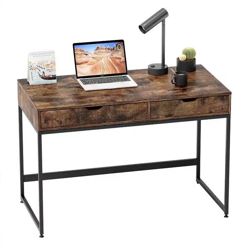 Bestier Bureau informatique 43 pouces avec 2 tiroirs, petite table d'écriture avec cadre en métal pour bureau à domicile