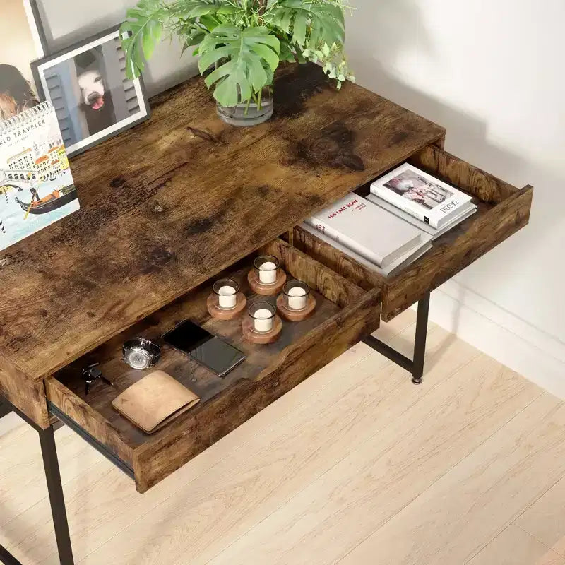 Bestier Bureau informatique 43 pouces avec 2 tiroirs, petite table d'écriture avec cadre en métal pour bureau à domicile
