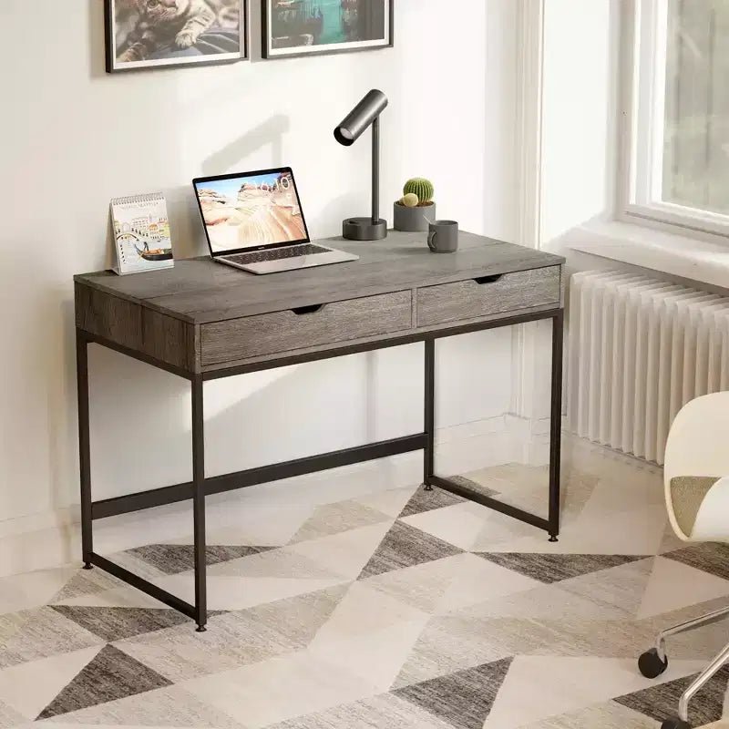 Bestier Bureau informatique 43 pouces avec 2 tiroirs, petite table d'écriture avec cadre en métal pour bureau à domicile