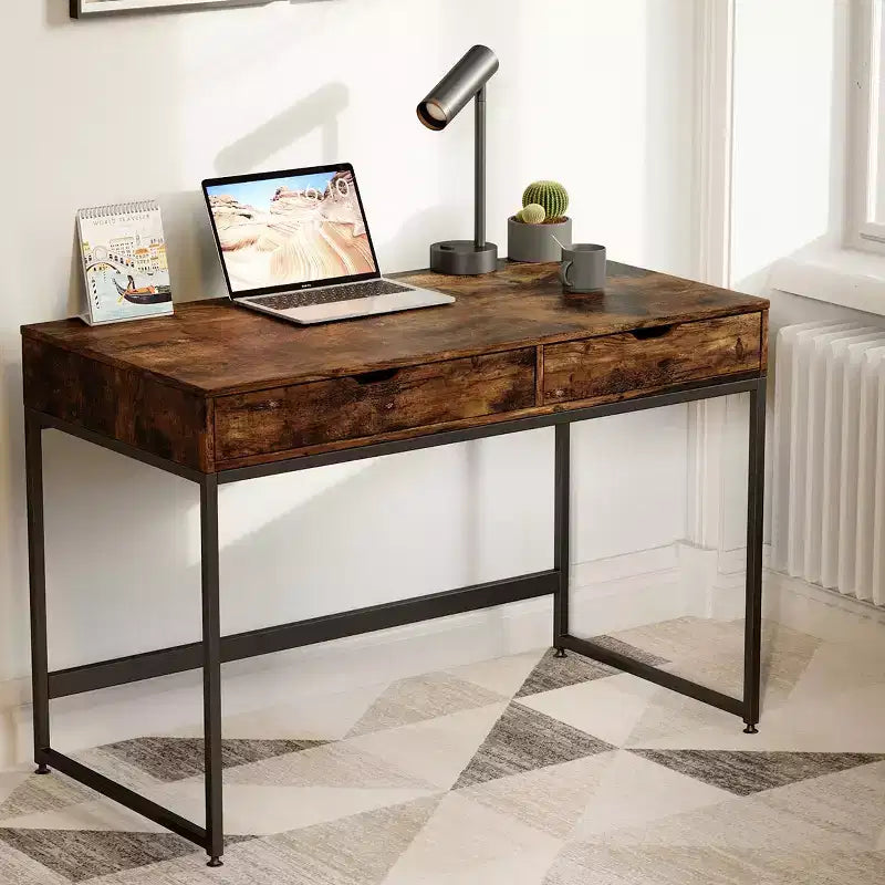 Bestier Bureau informatique 43 pouces avec 2 tiroirs, petite table d'écriture avec cadre en métal pour bureau à domicile