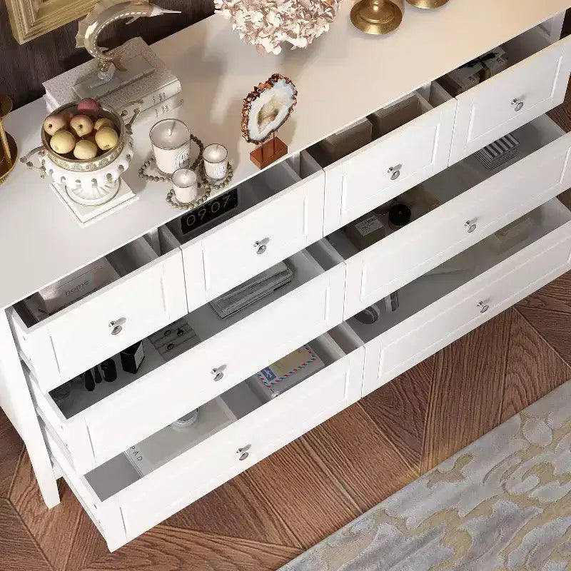Famapy Classique Design 8 Tiroirs Commode Rangement Organiseur pour Chambre Blanc
