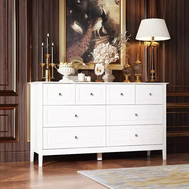Famapy Classique Design 8 Tiroirs Commode Rangement Organiseur pour Chambre Blanc