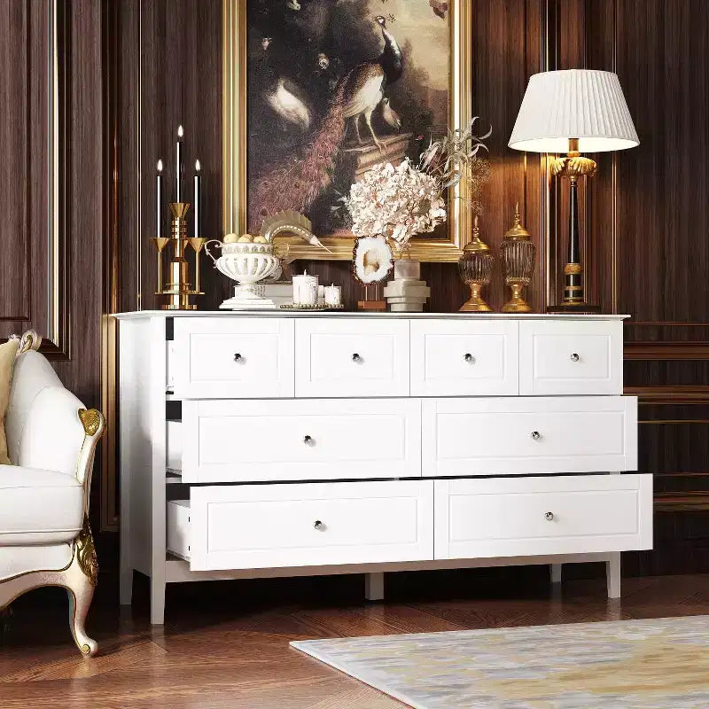 Famapy Classique Design 8 Tiroirs Commode Rangement Organiseur pour Chambre Blanc
