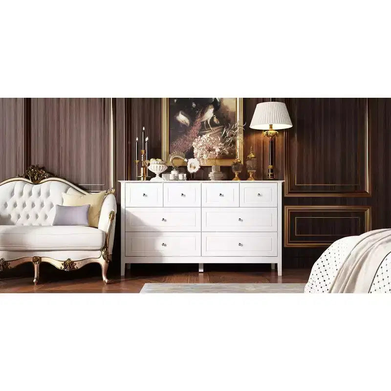 Famapy Classique Design 8 Tiroirs Commode Rangement Organiseur pour Chambre Blanc
