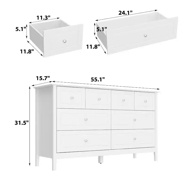 Famapy Classique Design 8 Tiroirs Commode Rangement Organiseur pour Chambre Blanc