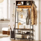 Bestier Portemanteau avec banc de rangement à chaussures, arbre de vestibule 70 avec étagères, support de suspension de vêtements pour vestes et chats, organisateur d'entrée 5 en 1 avec crochets