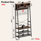 Bestier Portemanteau avec banc de rangement à chaussures, arbre de vestibule 70 avec étagères, support de suspension de vêtements pour vestes et chats, organisateur d'entrée 5 en 1 avec crochets