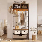 Bestier Portemanteau avec banc de rangement à chaussures, arbre de vestibule 70 avec étagères, support de suspension de vêtements pour vestes et chats, organisateur d'entrée 5 en 1 avec crochets