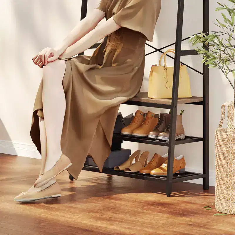 Bestier Portemanteau avec banc de rangement à chaussures, arbre de vestibule 70 avec étagères, support de suspension de vêtements pour vestes et chats, organisateur d'entrée 5 en 1 avec crochets