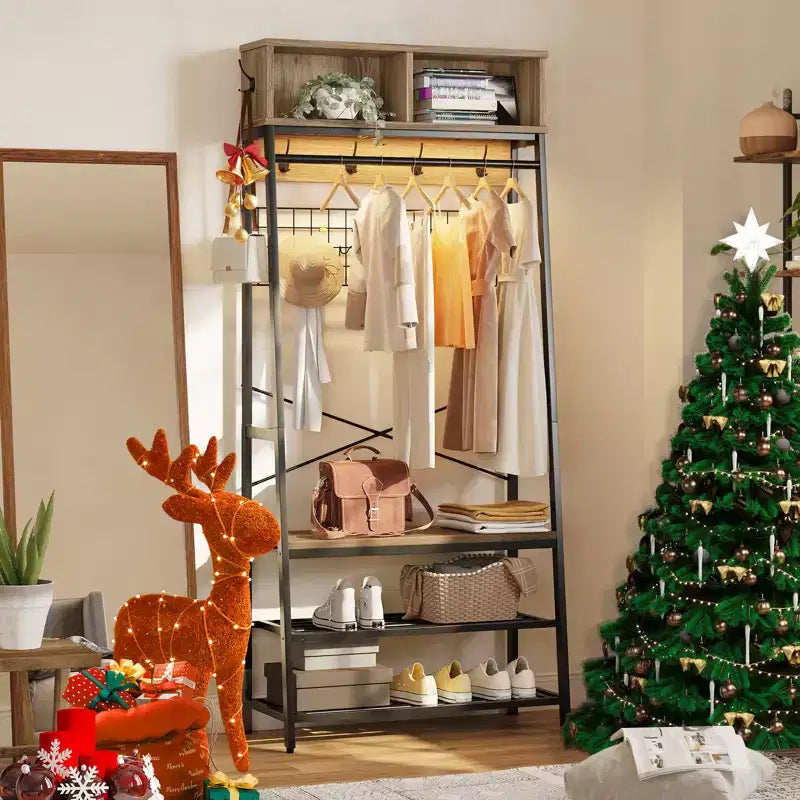 Bestier Portemanteau avec banc de rangement à chaussures, arbre de vestibule 70 avec étagères, support de suspension de vêtements pour vestes et chats, organisateur d'entrée 5 en 1 avec crochets