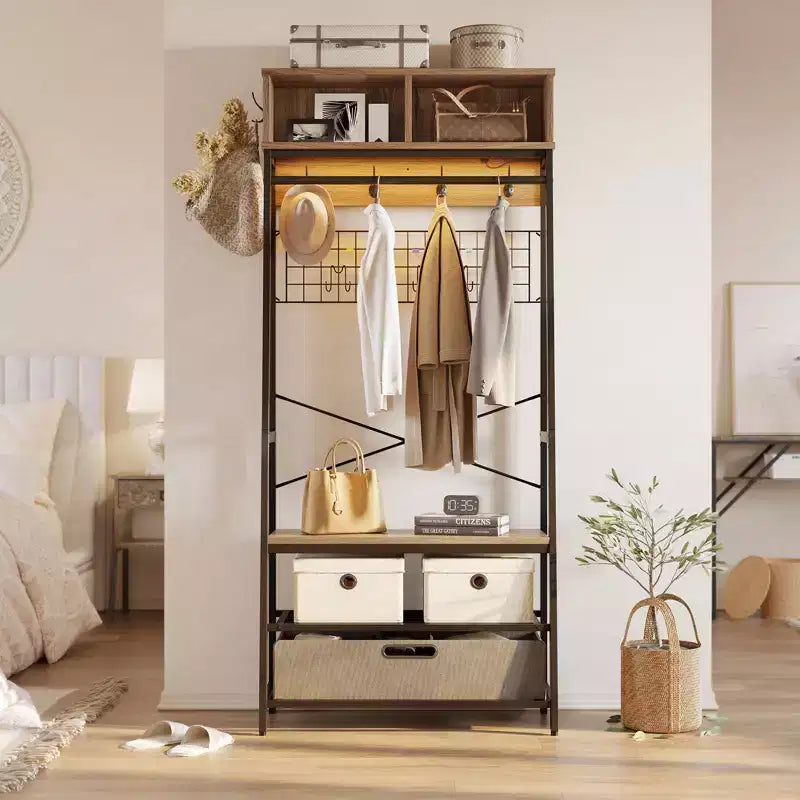 Bestier Portemanteau avec banc de rangement à chaussures, arbre de vestibule 70 avec étagères, support de suspension de vêtements pour vestes et chats, organisateur d'entrée 5 en 1 avec crochets