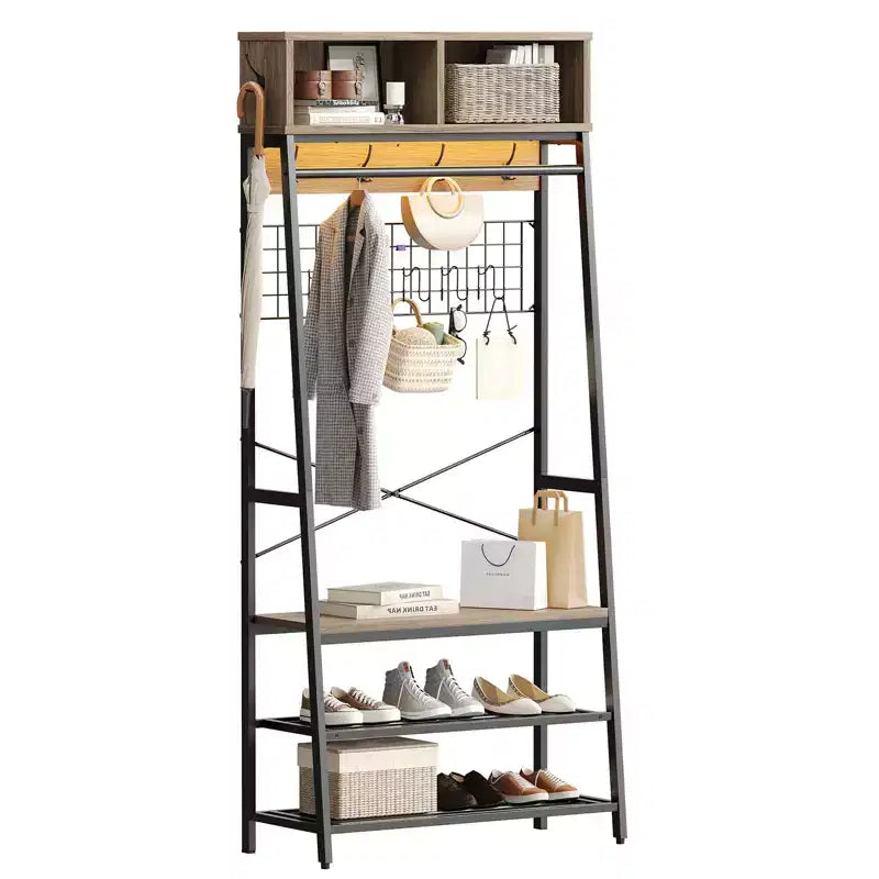Bestier Portemanteau avec banc de rangement à chaussures, arbre de vestibule 70 avec étagères, support de suspension de vêtements pour vestes et chats, organisateur d'entrée 5 en 1 avec crochets