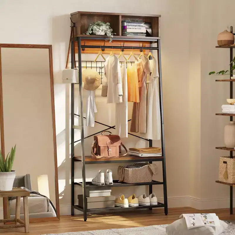 Bestier Portemanteau avec banc de rangement à chaussures, arbre de vestibule 70 avec étagères, support de suspension de vêtements pour vestes et chats, organisateur d'entrée 5 en 1 avec crochets