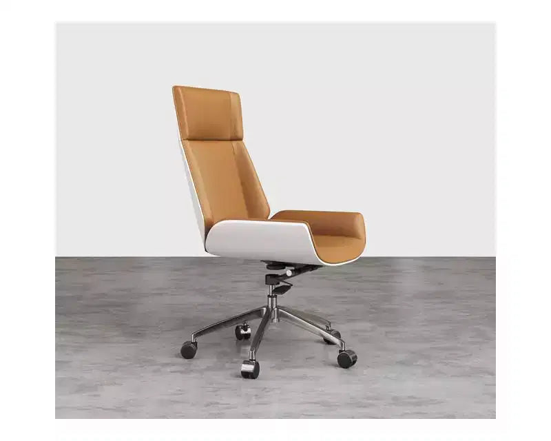 Tree City - Fauteuil de bureau de direction à dossier haut avec dossier en bois courbé de noyer et siège en similicuir, base pivotante et à roulettes