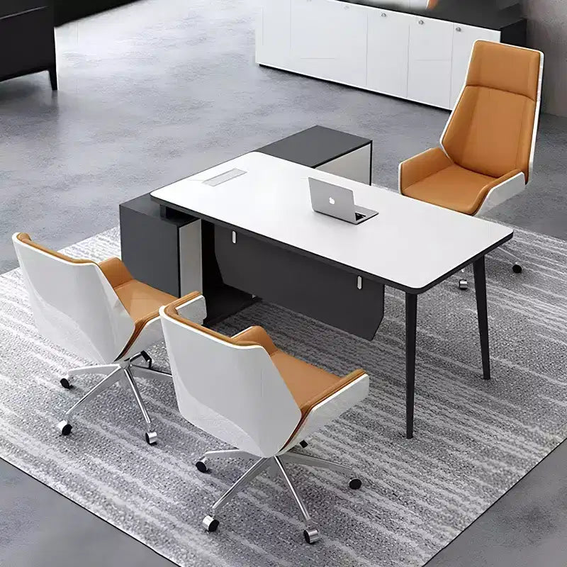 Tree City - Fauteuil de bureau de direction à dossier haut avec dossier en bois courbé de noyer et siège en similicuir, base pivotante et à roulettes